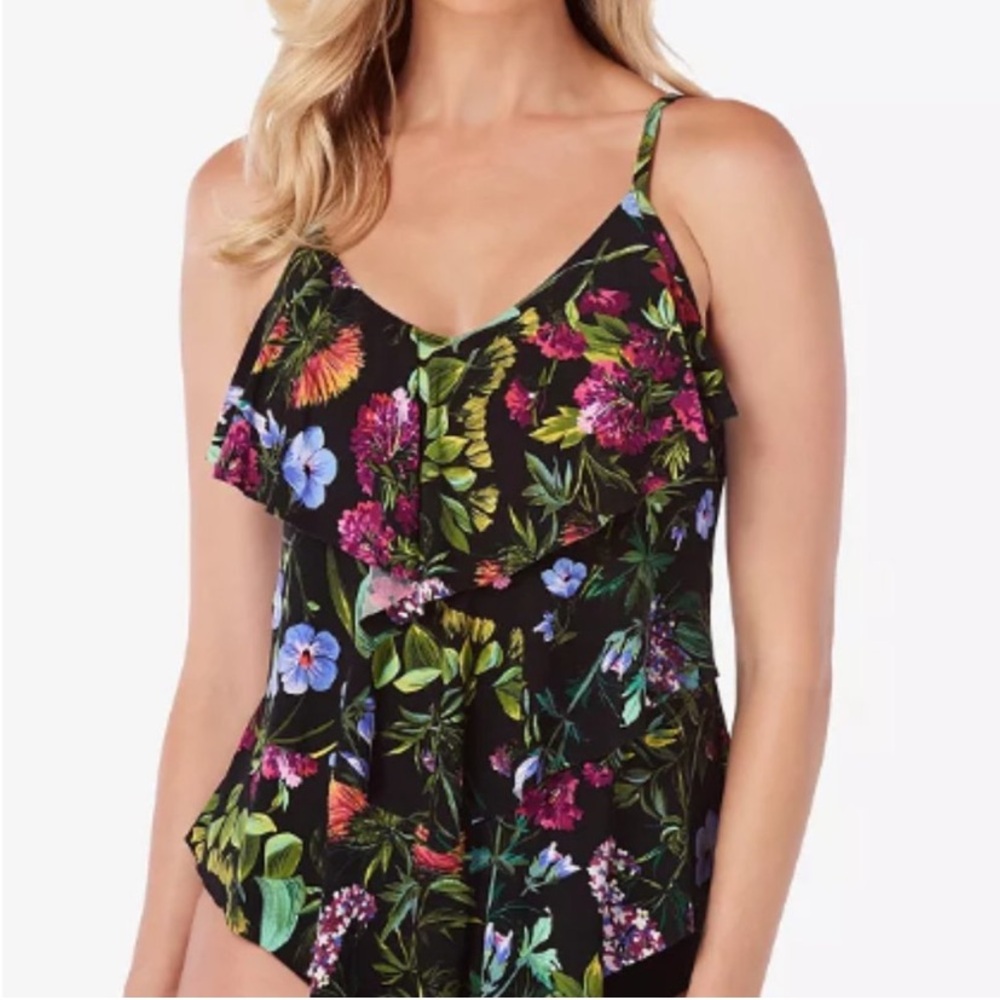 NWT MagicSuit Black Floral Women's Tankini Swim Top Sz M